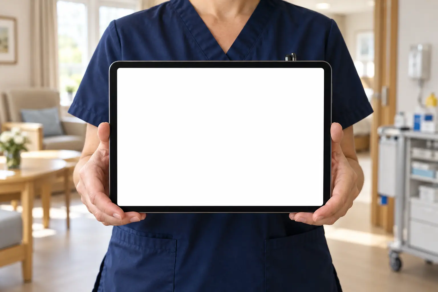 Un'infermiera tiene il tablet con il giro terapia